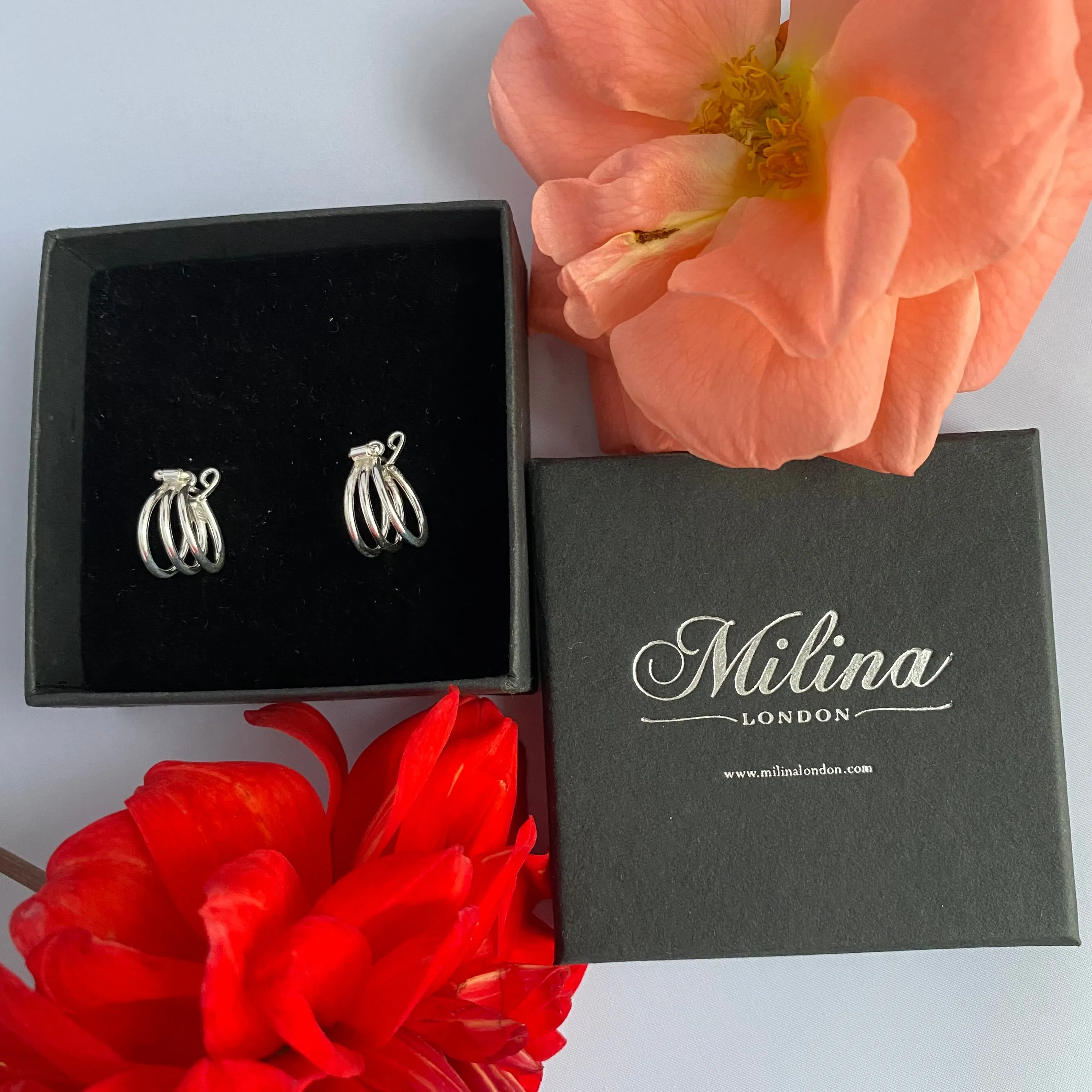 Small Triple Ring  Sterling Silver Hoop Earrings