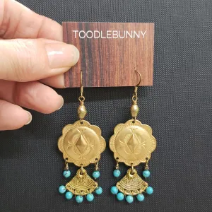 Southwestern Concho Fan Drop Earrings - Turquoise
