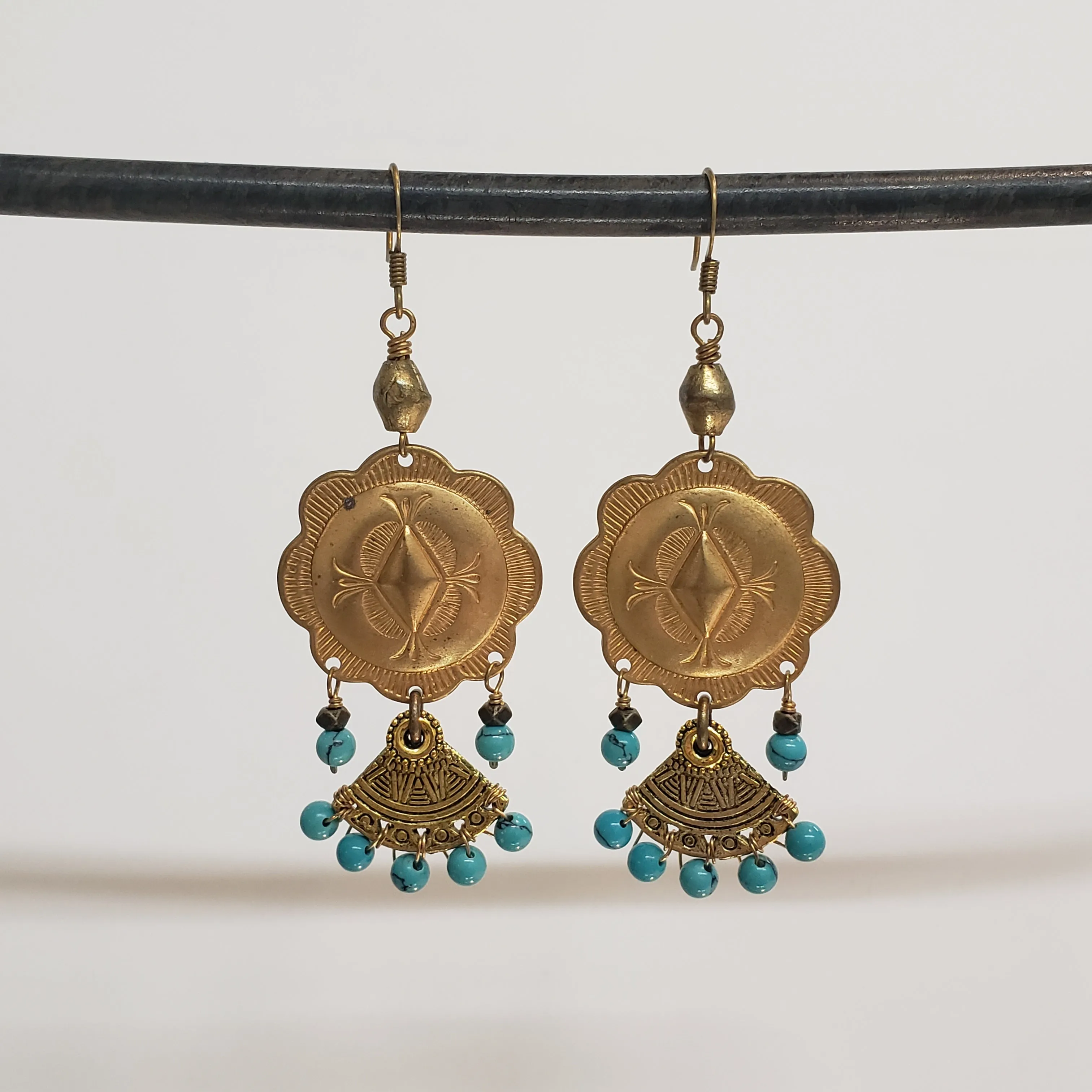 Southwestern Concho Fan Drop Earrings - Turquoise