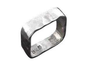 Square 925 Sterling Silver Hammered Square Ring