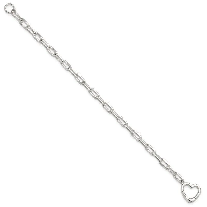 Sterling Silver Open Link 7.25in Heart Clasp Bracelet