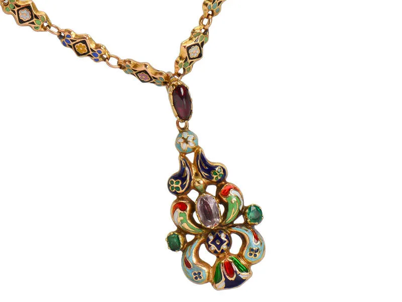 Swiss Enamel Pendant & Chain in Original Box