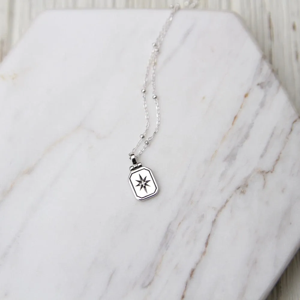 Tablet with Star Set White Sapphire - Sterling SIl