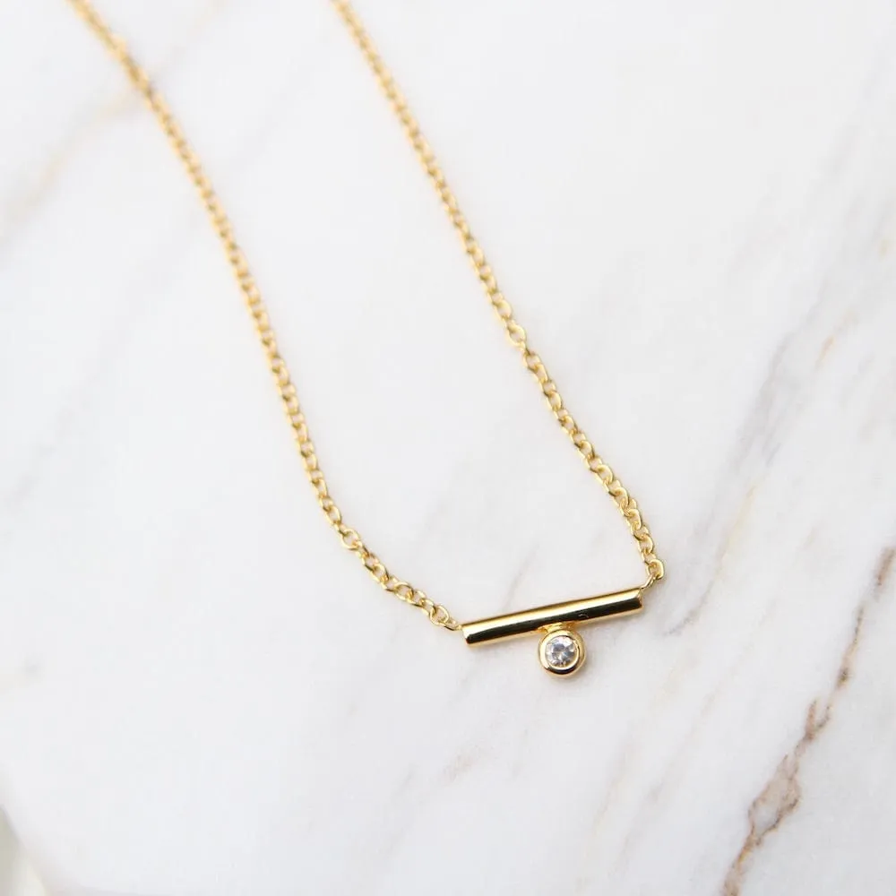 Tiny Bar With Side CZ Necklace