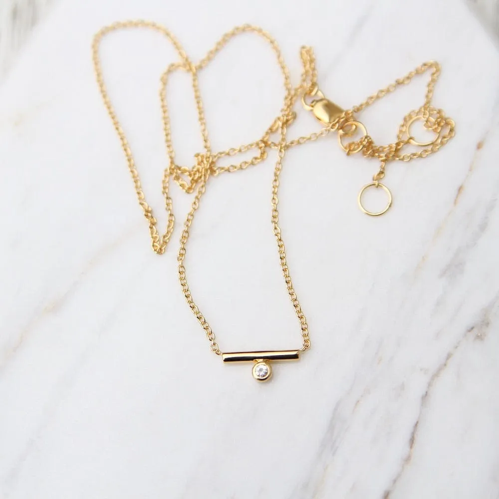 Tiny Bar With Side CZ Necklace