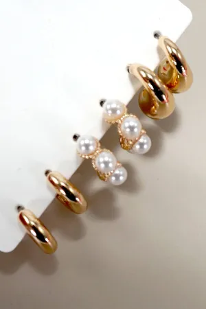 Trio Huggie Pearl Earrings