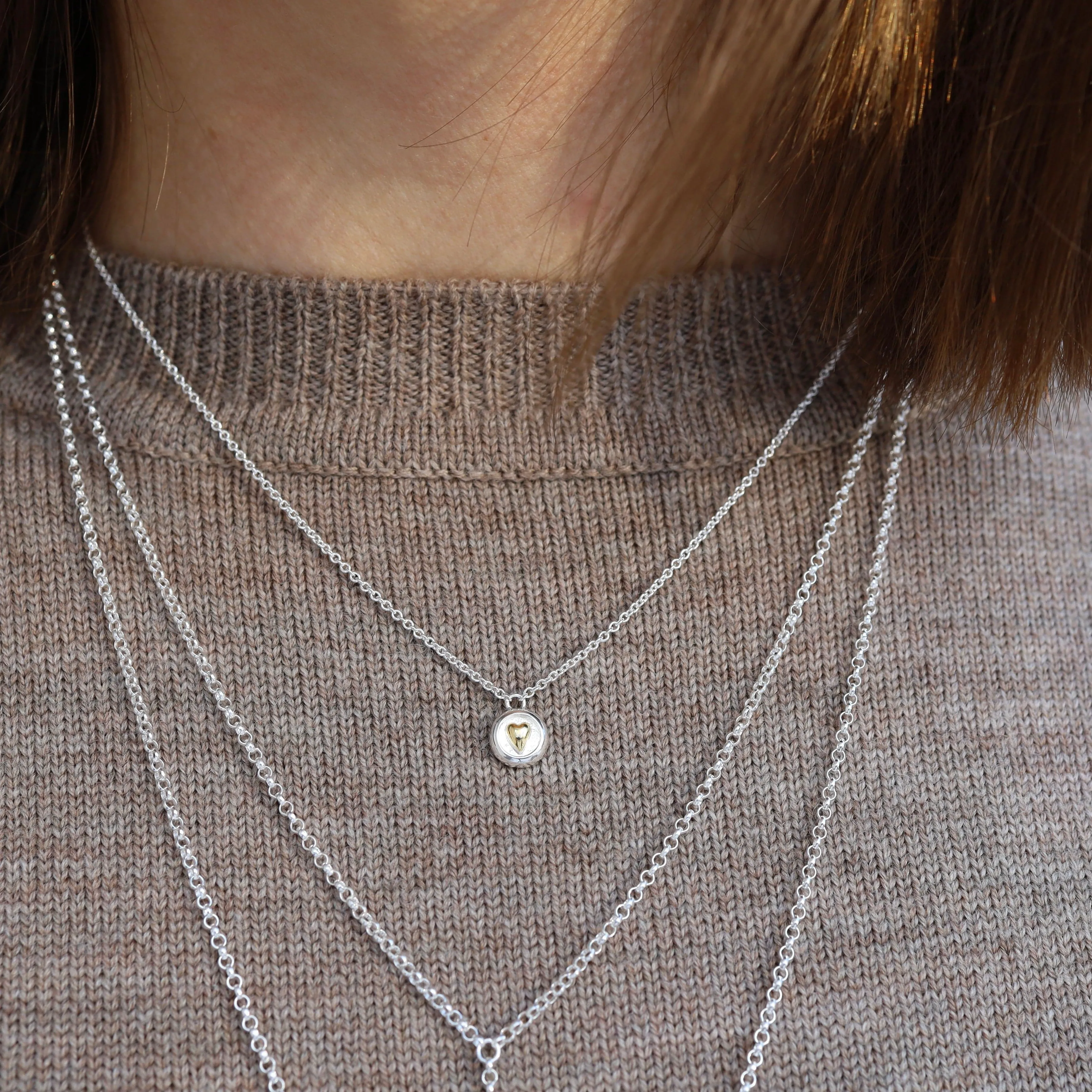 Two Tone Heart Disc in Sterling Silver with Gold Vermeil Heart
