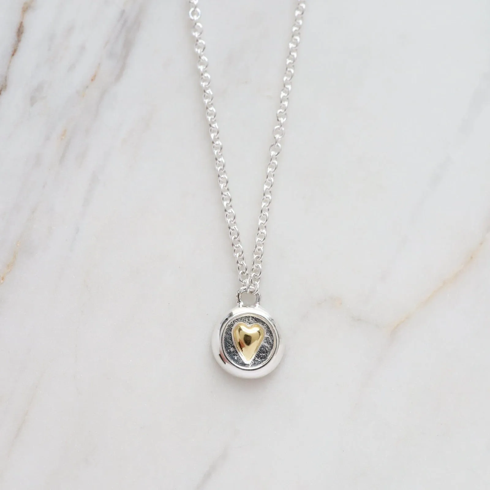 Two Tone Heart Disc in Sterling Silver with Gold Vermeil Heart