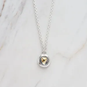 Two Tone Heart Disc in Sterling Silver with Gold Vermeil Heart