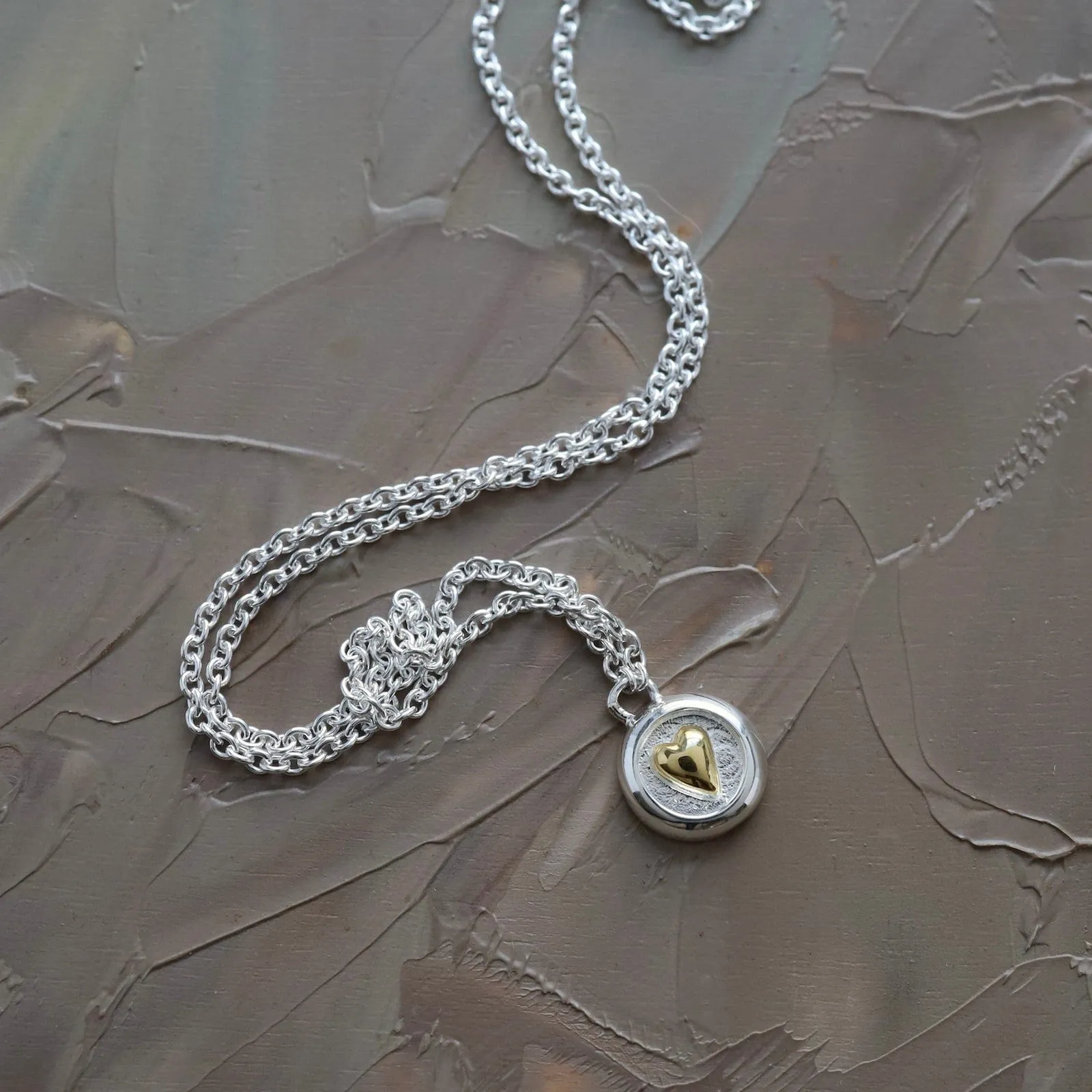 Two Tone Heart Disc in Sterling Silver with Gold Vermeil Heart