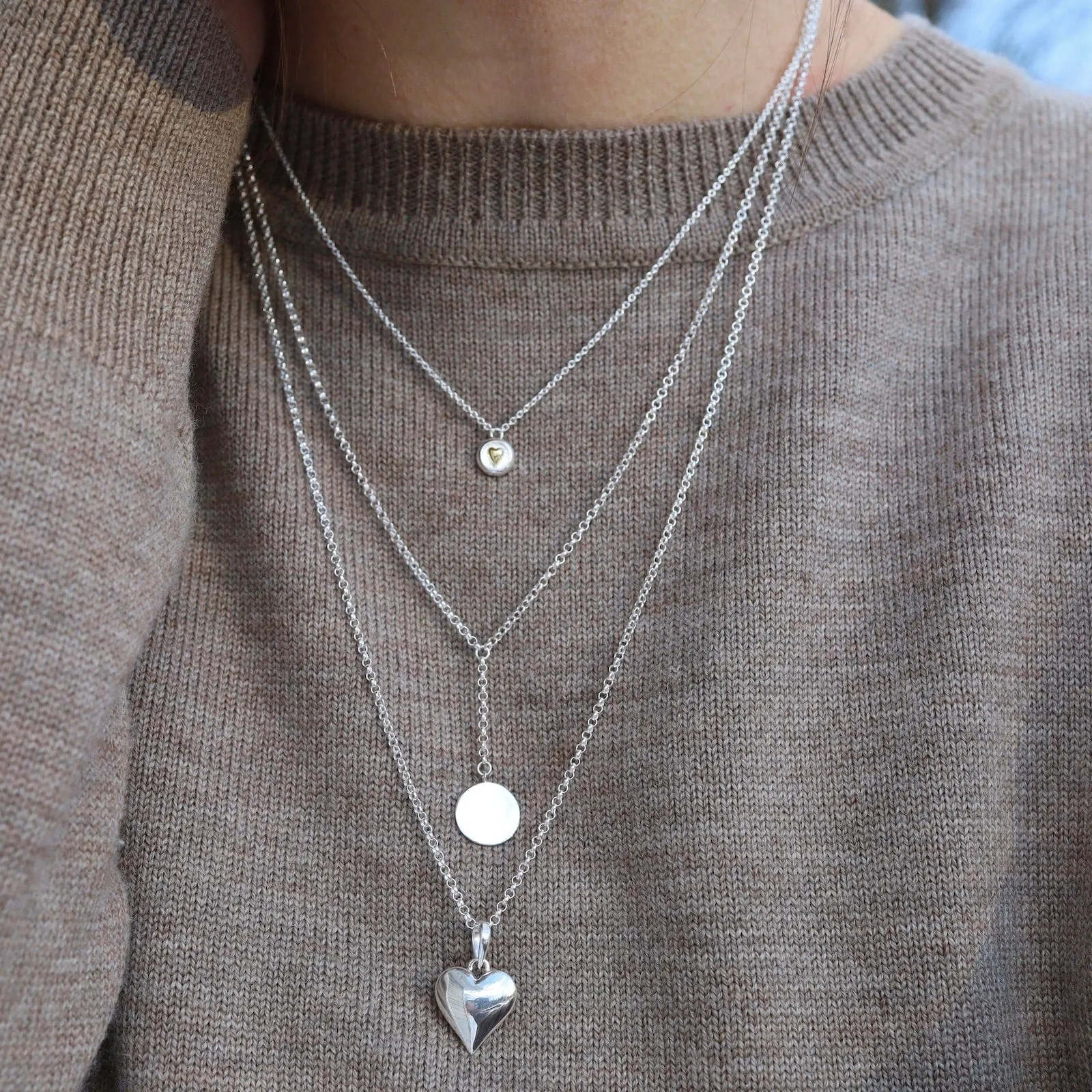 Two Tone Heart Disc in Sterling Silver with Gold Vermeil Heart