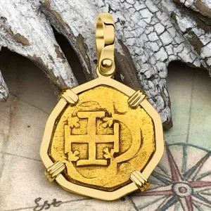 Unknown Shipwreck circa 1610 22K Gold 2 Escudo - the Legendary Doubloon - 18K Gold Pendant | Artifact #3478