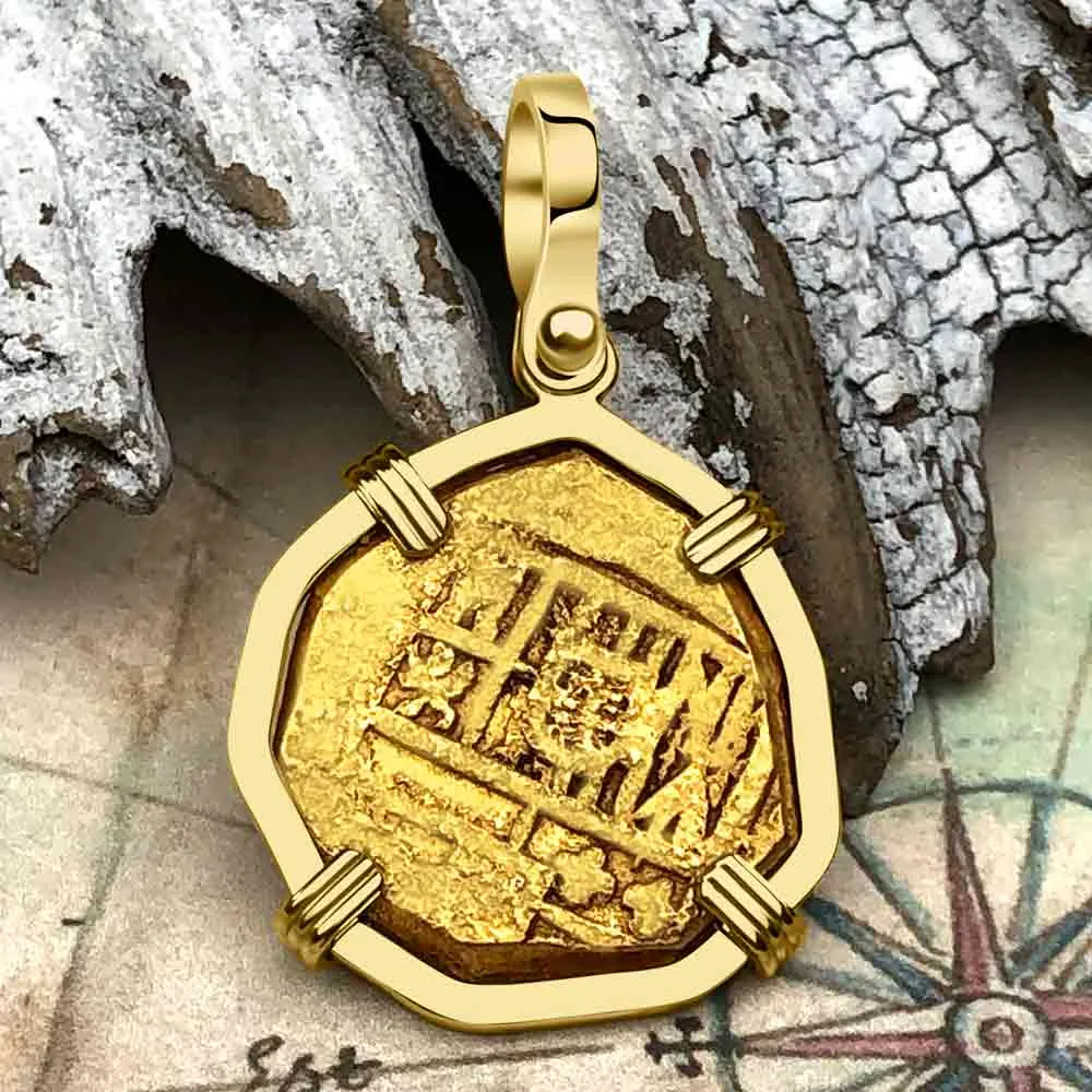 Unknown Shipwreck circa 1610 22K Gold 2 Escudo - the Legendary Doubloon - 18K Gold Pendant | Artifact #3478