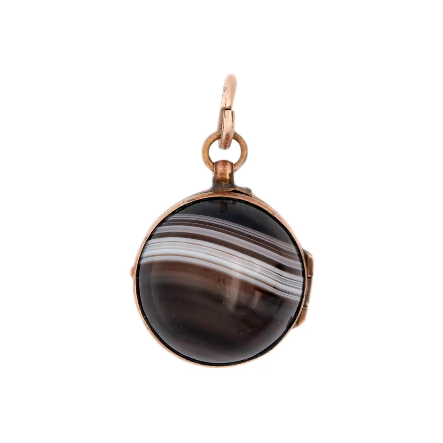 Victorian 10K Banded Agate Ball Locket Pendant