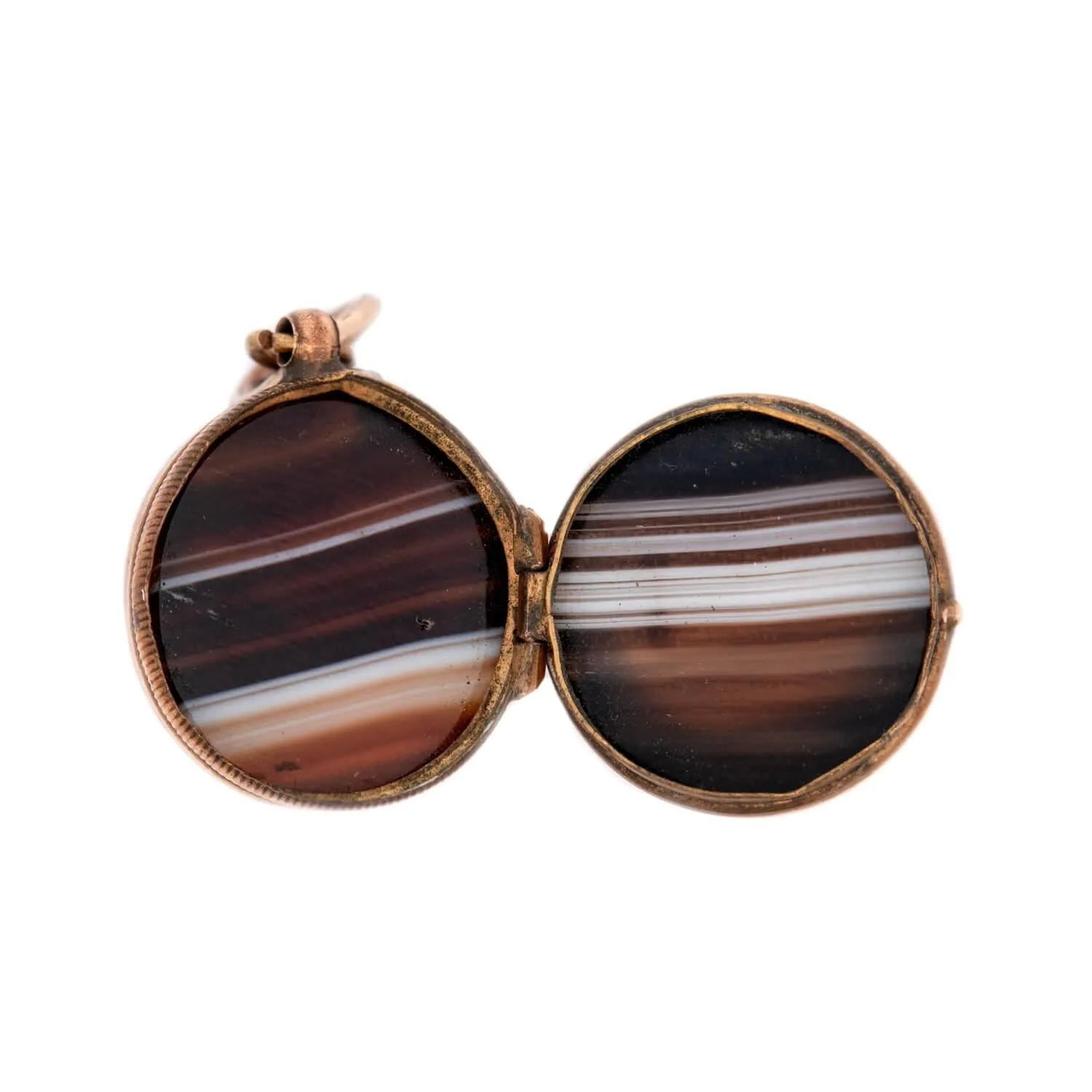 Victorian 10K Banded Agate Ball Locket Pendant