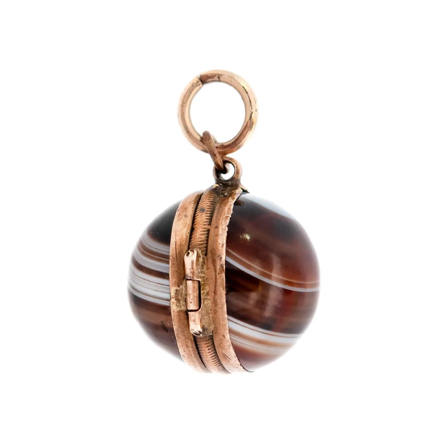 Victorian 10K Banded Agate Ball Locket Pendant