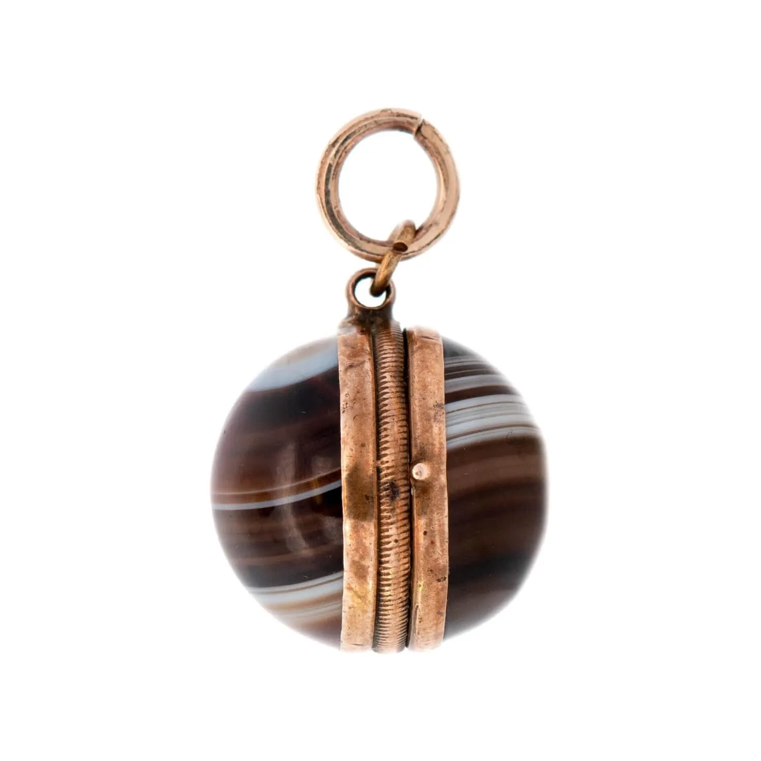 Victorian 10K Banded Agate Ball Locket Pendant