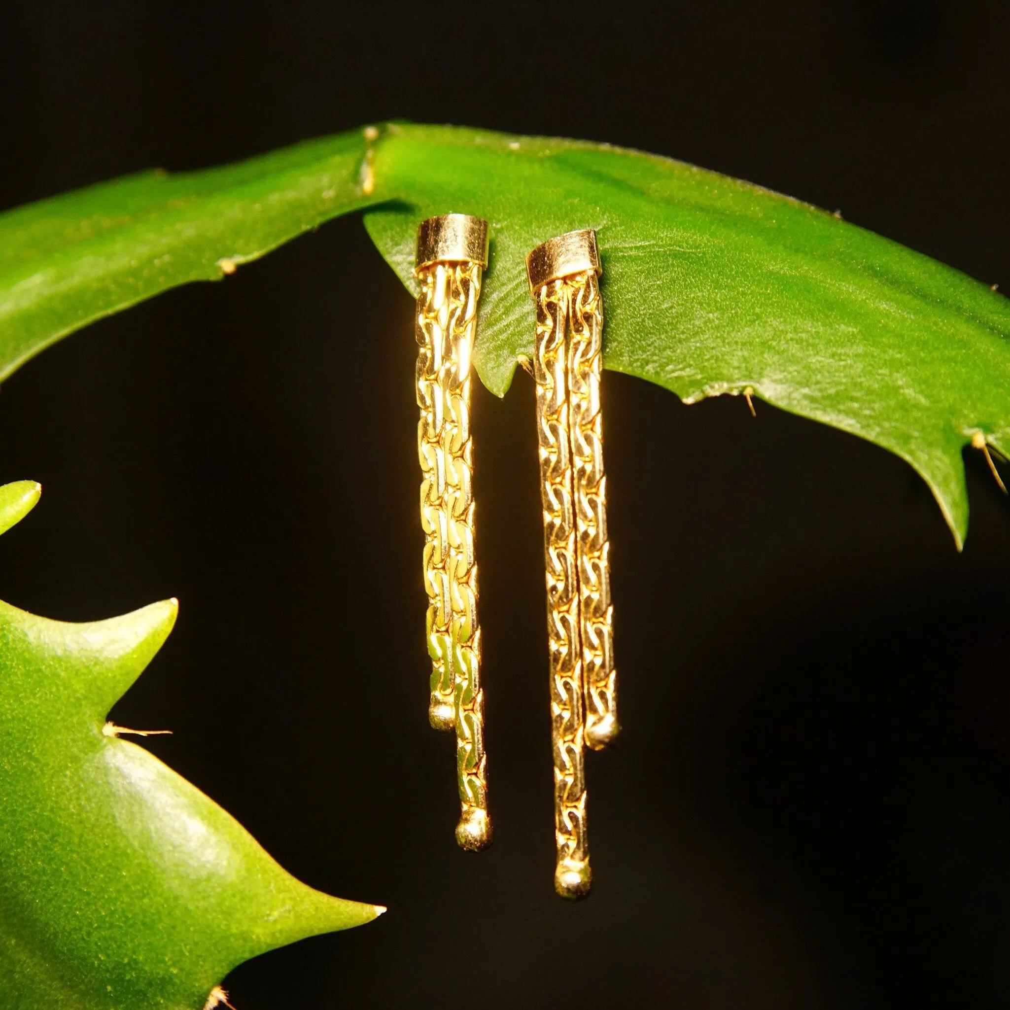 Vintage 14K Gold Virola Chain Tassel Earrings W/ Push Backs, Pierced 2-Strand Dangle Earrings, Half Anchor Links, 585 Jewelry, 1 3/8" L