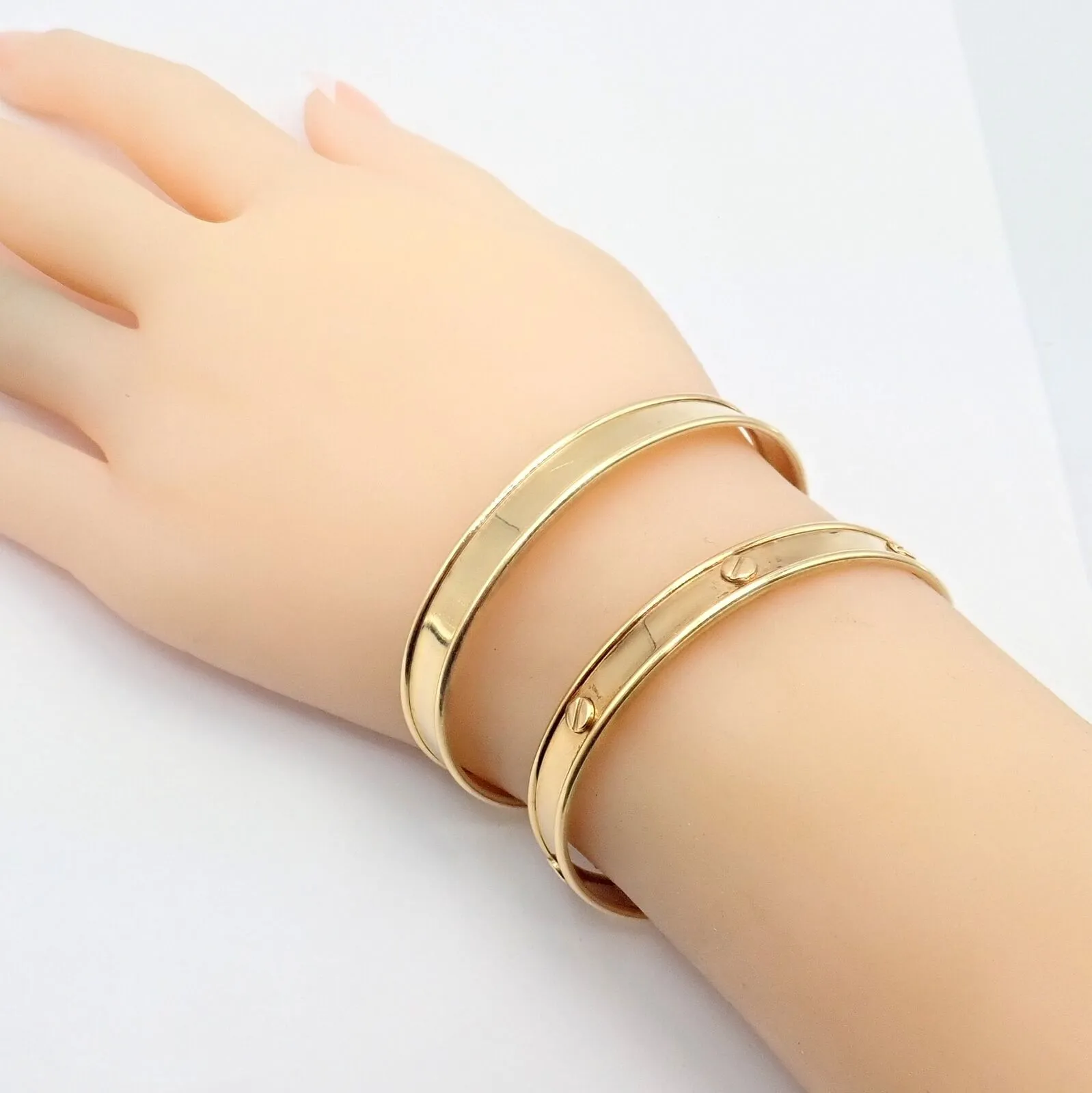 Vintage Estate 14k Yellow Gold Cuff Bracelet Pair Stacking Set
