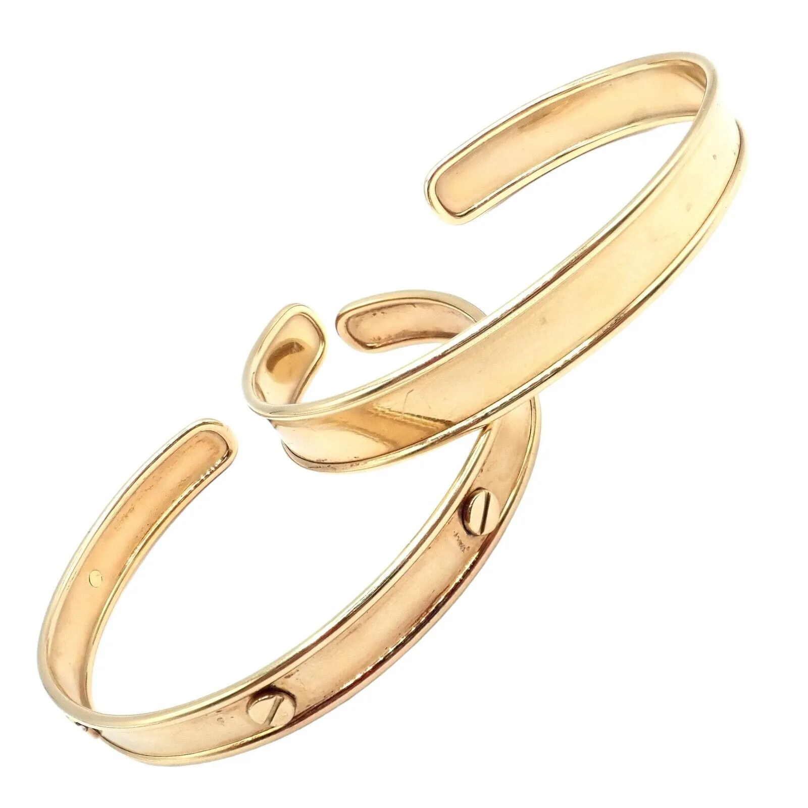 Vintage Estate 14k Yellow Gold Cuff Bracelet Pair Stacking Set