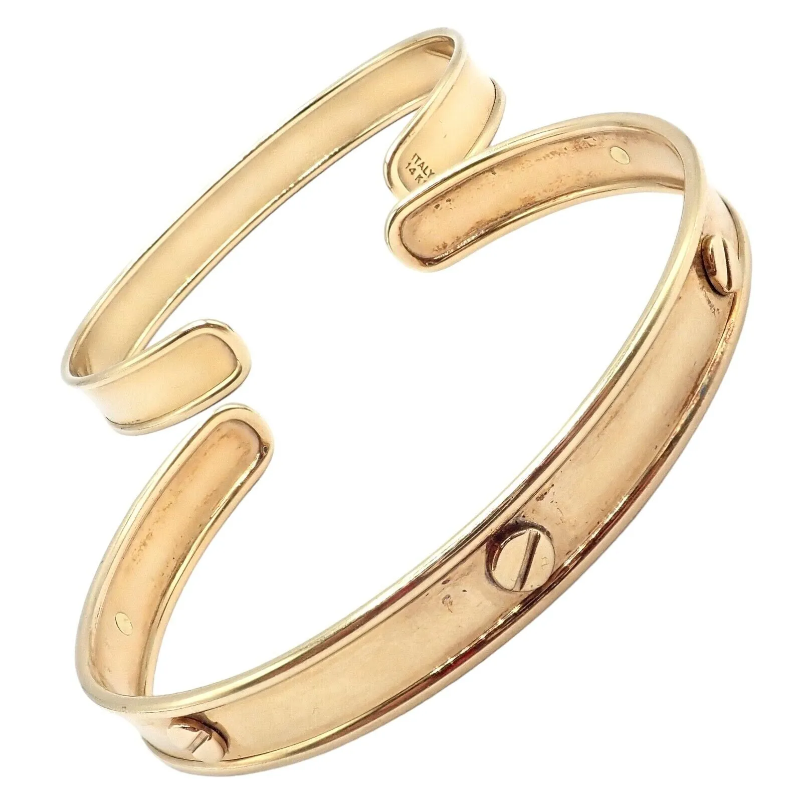 Vintage Estate 14k Yellow Gold Cuff Bracelet Pair Stacking Set