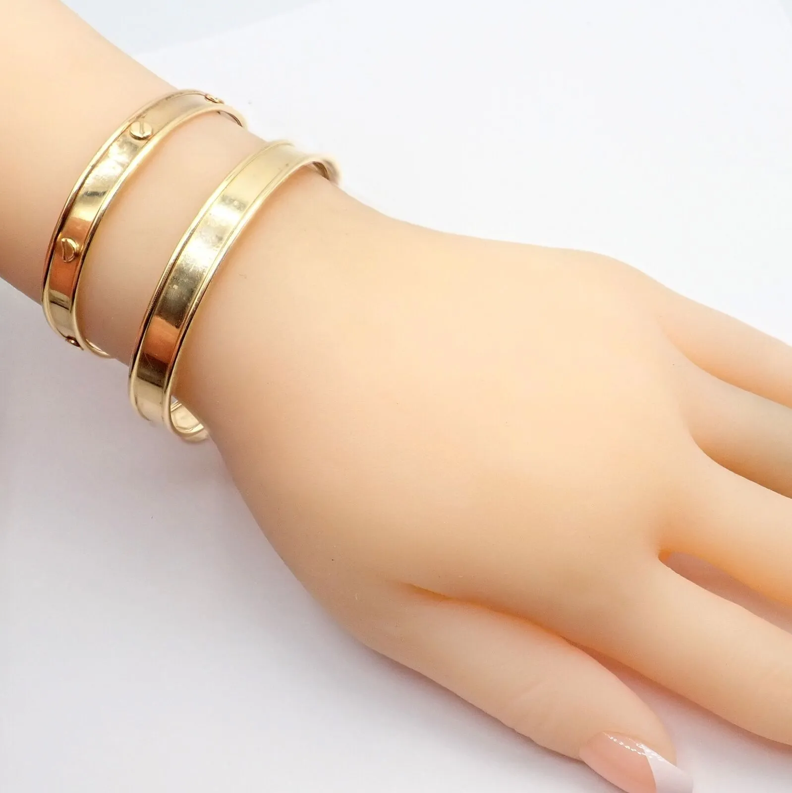Vintage Estate 14k Yellow Gold Cuff Bracelet Pair Stacking Set