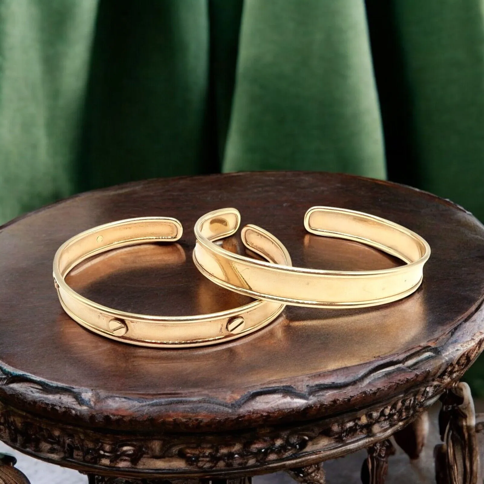 Vintage Estate 14k Yellow Gold Cuff Bracelet Pair Stacking Set