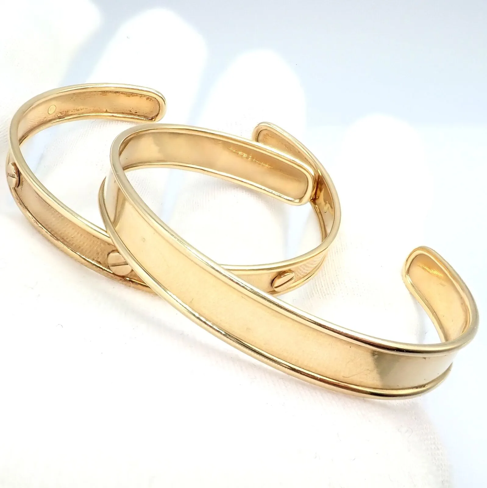 Vintage Estate 14k Yellow Gold Cuff Bracelet Pair Stacking Set