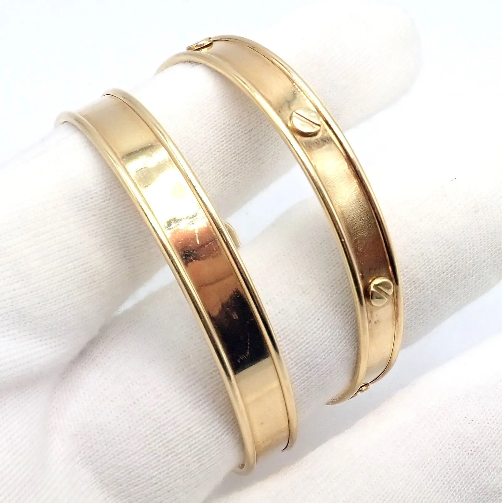 Vintage Estate 14k Yellow Gold Cuff Bracelet Pair Stacking Set