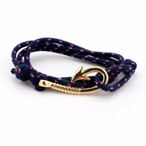West Anchor Dark Blue Patterned Hook Bracelet (Gold)