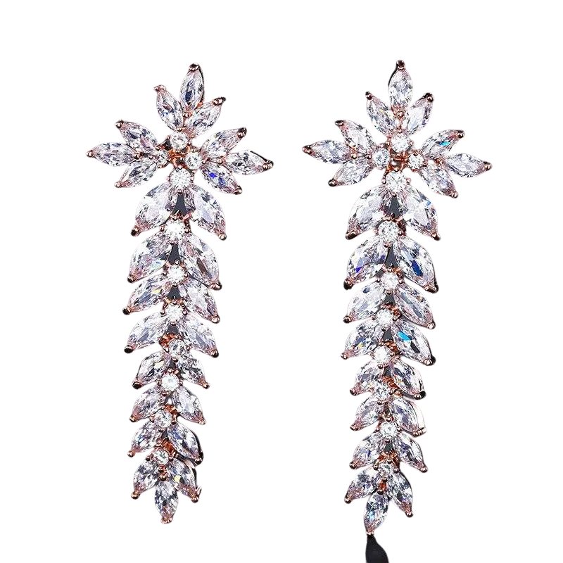 Women Gorgeous Flower Cluster Long Dangle Drop Earrings