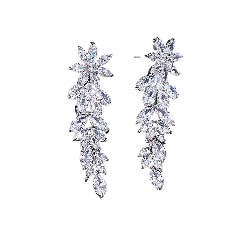 Women Gorgeous Flower Cluster Long Dangle Drop Earrings