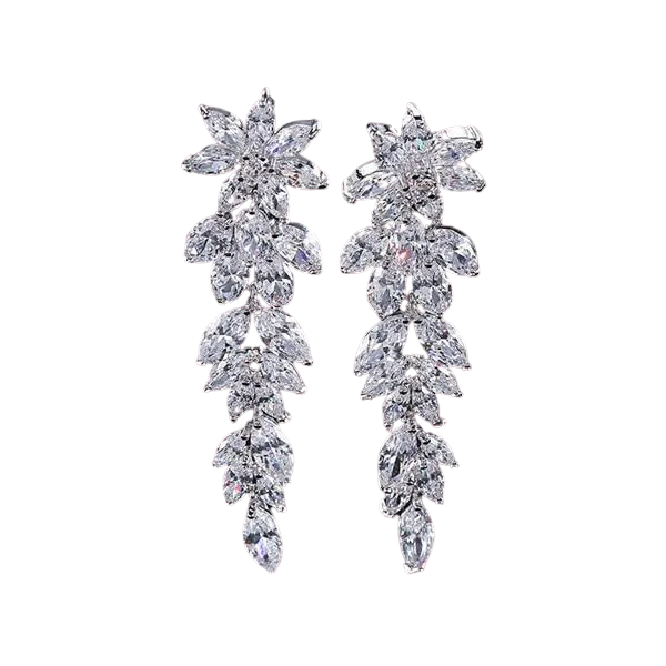 Women Gorgeous Flower Cluster Long Dangle Drop Earrings