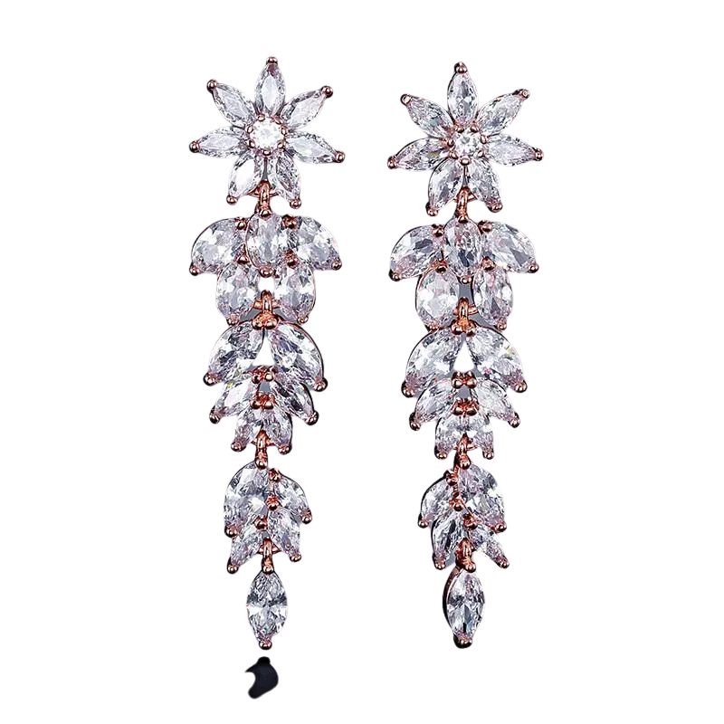 Women Gorgeous Flower Cluster Long Dangle Drop Earrings
