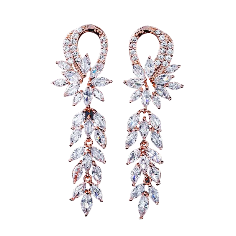 Women Gorgeous Flower Cluster Long Dangle Drop Earrings