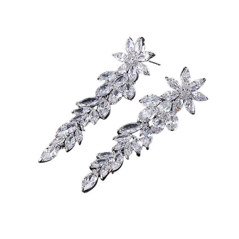 Women Gorgeous Flower Cluster Long Dangle Drop Earrings