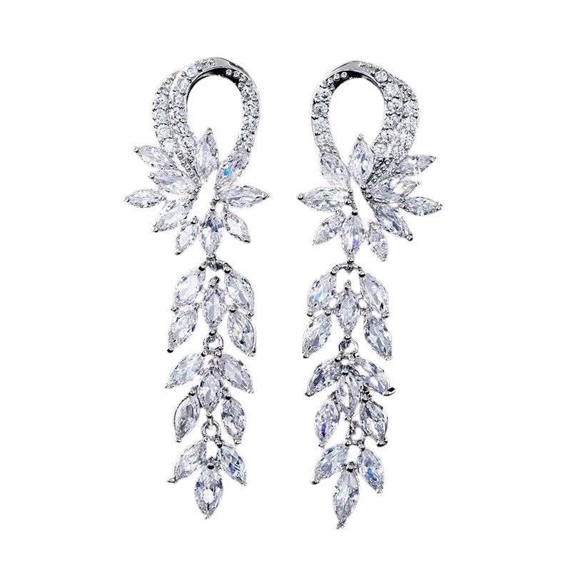 Women Gorgeous Flower Cluster Long Dangle Drop Earrings