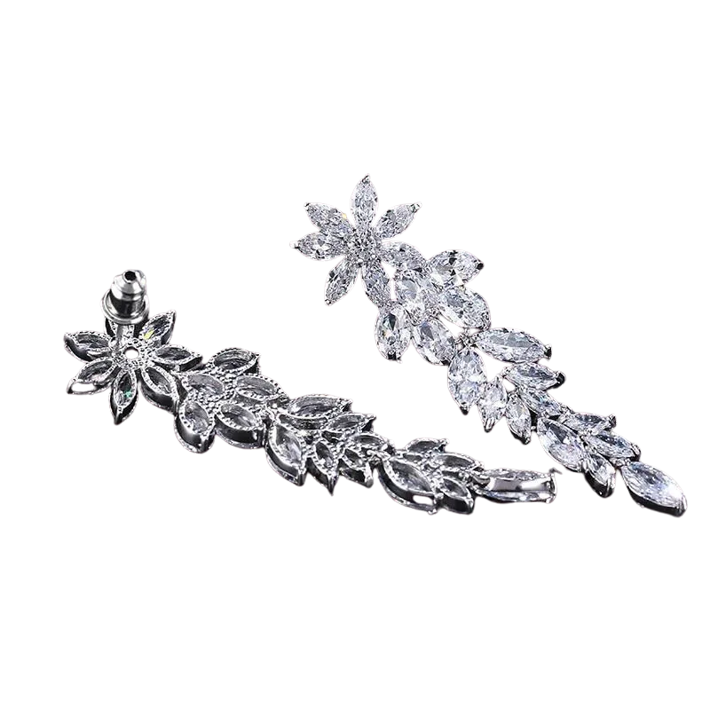 Women Gorgeous Flower Cluster Long Dangle Drop Earrings