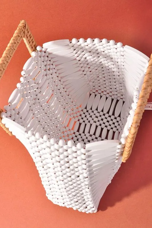 Wooden Beaded Mini Tote Bag