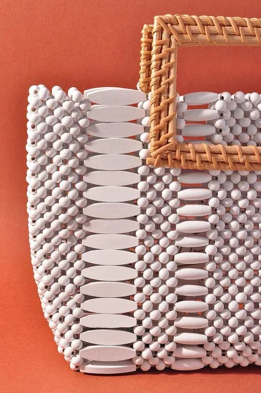 Wooden Beaded Mini Tote Bag