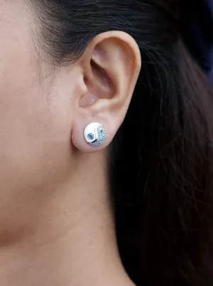 Yin and Yang Evil Eye Stud Earrings (Pure Silver)
