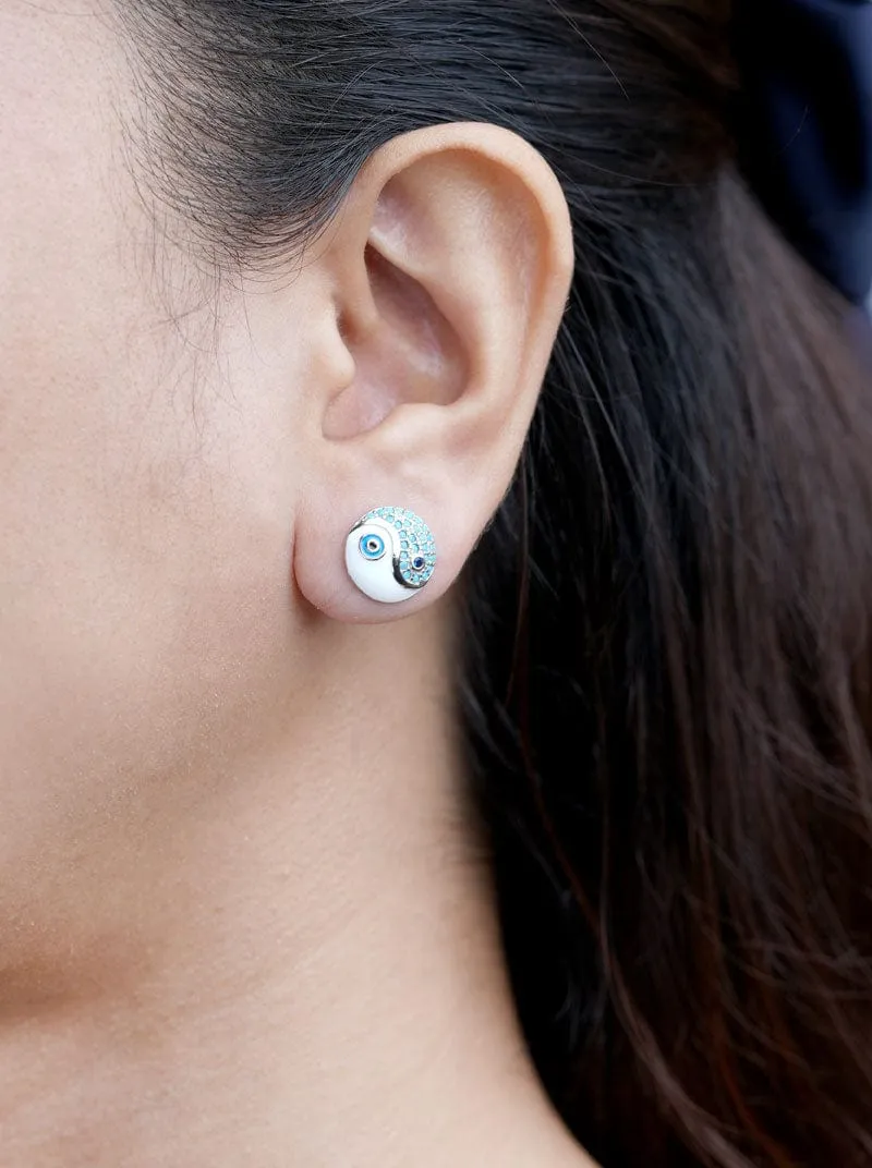 Yin and Yang Evil Eye Stud Earrings (Pure Silver)