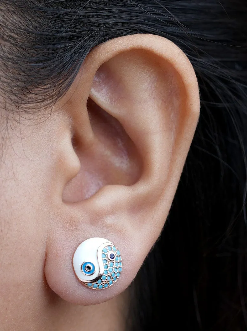 Yin and Yang Evil Eye Stud Earrings (Pure Silver)